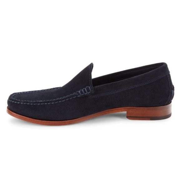 Bashwood Handmade Navy Blue Suede Leather Loafers